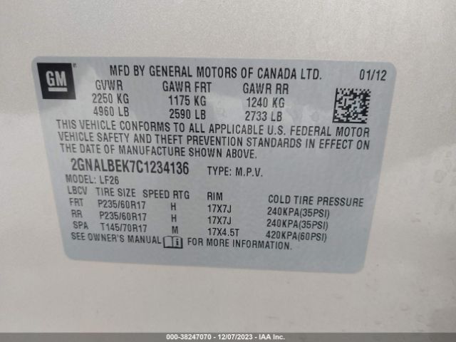 Photo 8 VIN: 2GNALBEK7C1234136 - CHEVROLET EQUINOX 