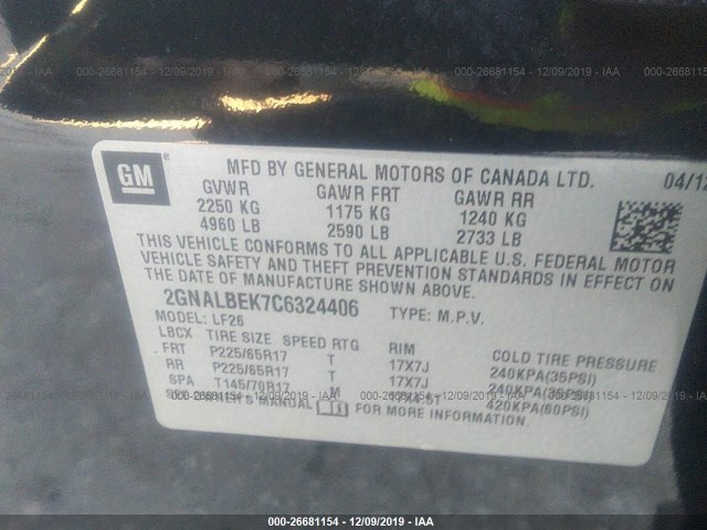 Photo 8 VIN: 2GNALBEK7C6324406 - CHEVROLET EQUINOX 