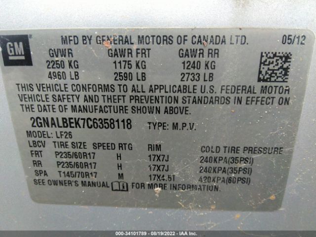 Photo 8 VIN: 2GNALBEK7C6358118 - CHEVROLET EQUINOX 