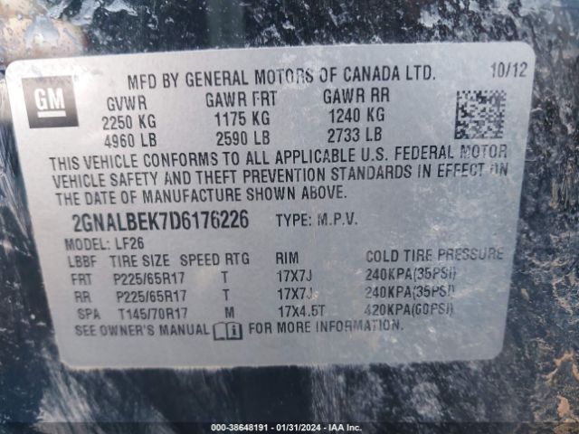 Photo 8 VIN: 2GNALBEK7D6176226 - CHEVROLET EQUINOX 