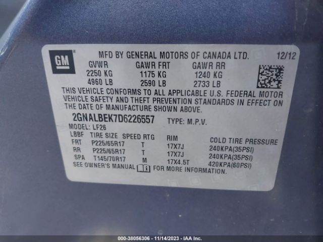 Photo 8 VIN: 2GNALBEK7D6226557 - CHEVROLET EQUINOX 