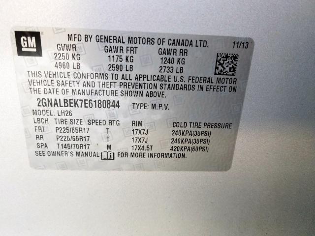 Photo 9 VIN: 2GNALBEK7E6180844 - CHEVROLET EQUINOX LT 