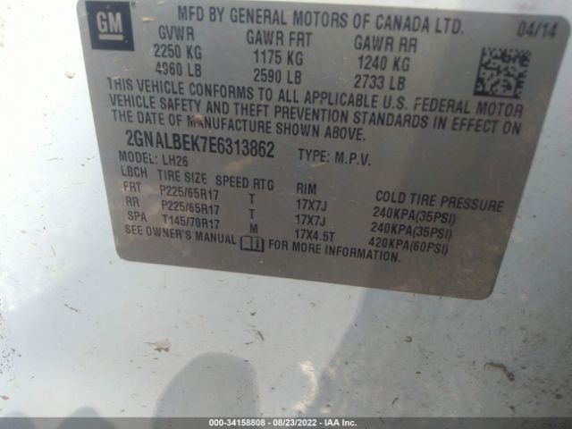 Photo 8 VIN: 2GNALBEK7E6313862 - CHEVROLET EQUINOX 