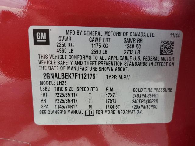 Photo 12 VIN: 2GNALBEK7F1121761 - CHEVROLET EQUINOX LT 