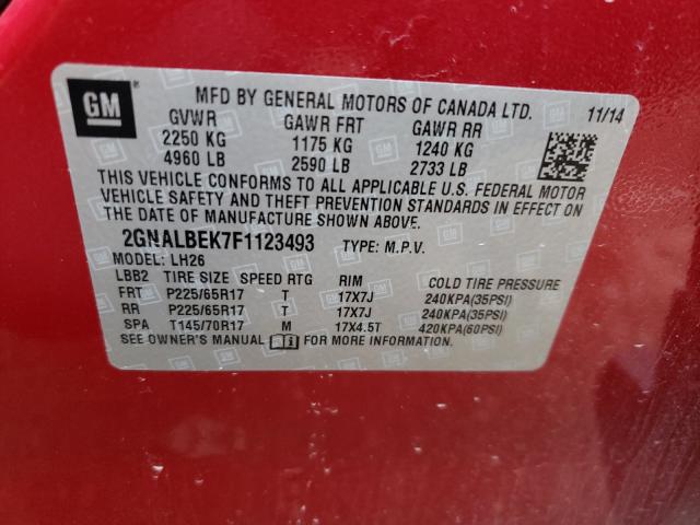 Photo 9 VIN: 2GNALBEK7F1123493 - CHEVROLET EQUINOX LT 