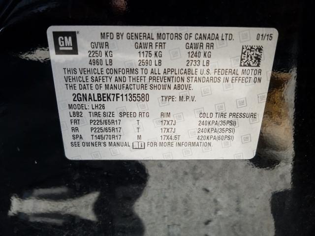 Photo 9 VIN: 2GNALBEK7F1135580 - CHEVROLET EQUINOX LT 