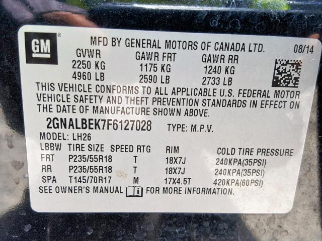 Photo 9 VIN: 2GNALBEK7F6127028 - CHEVROLET EQUINOX LT 