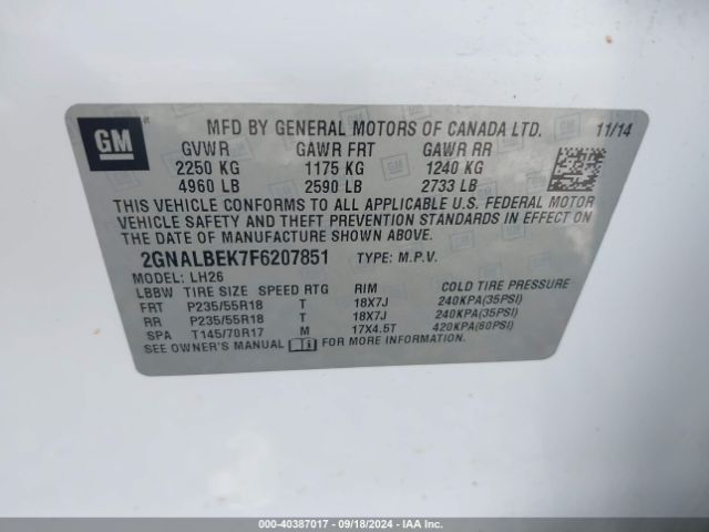 Photo 8 VIN: 2GNALBEK7F6207851 - CHEVROLET EQUINOX 