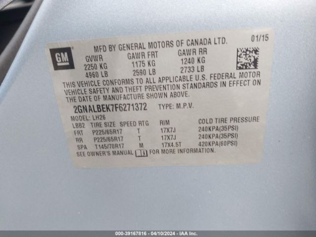 Photo 8 VIN: 2GNALBEK7F6271372 - CHEVROLET EQUINOX 