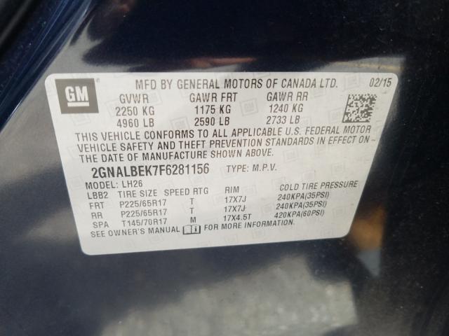 Photo 9 VIN: 2GNALBEK7F6281156 - CHEVROLET EQUINOX LT 