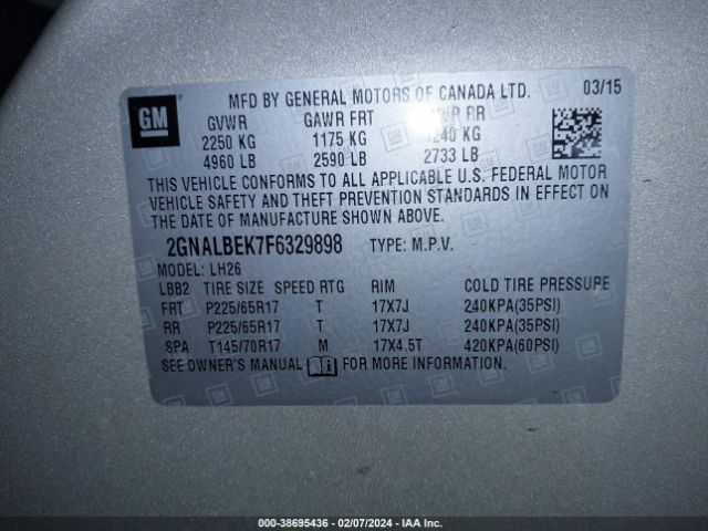 Photo 8 VIN: 2GNALBEK7F6329898 - CHEVROLET EQUINOX 