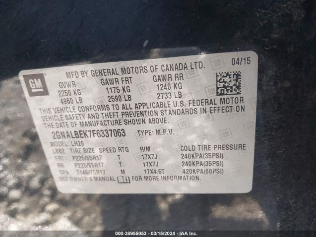 Photo 8 VIN: 2GNALBEK7F6337063 - CHEVROLET EQUINOX 