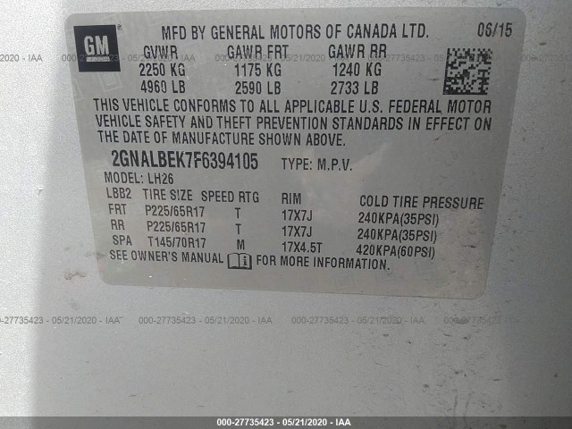 Photo 8 VIN: 2GNALBEK7F6394105 - CHEVROLET EQUINOX 