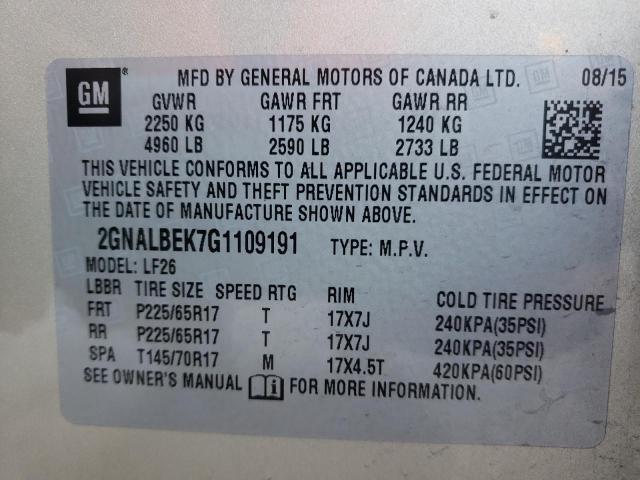 Photo 12 VIN: 2GNALBEK7G1109191 - CHEVROLET EQUINOX LS 