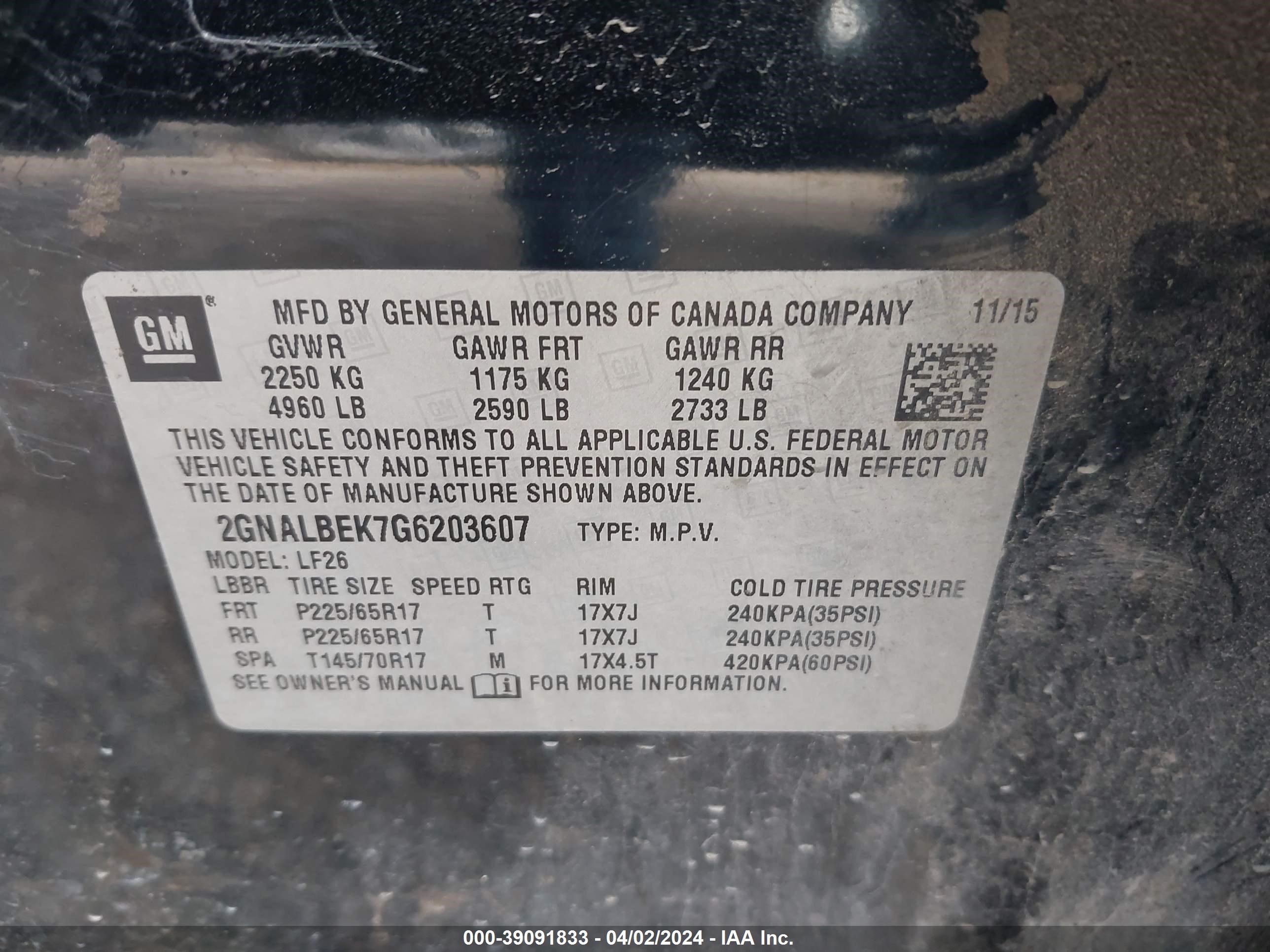 Photo 8 VIN: 2GNALBEK7G6203607 - CHEVROLET EQUINOX 