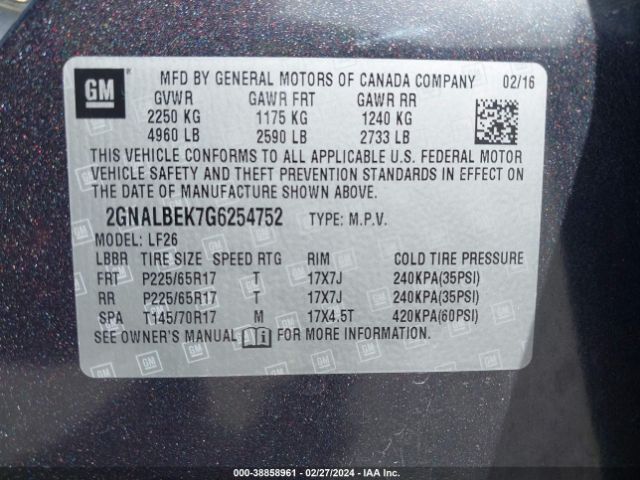 Photo 8 VIN: 2GNALBEK7G6254752 - CHEVROLET EQUINOX 