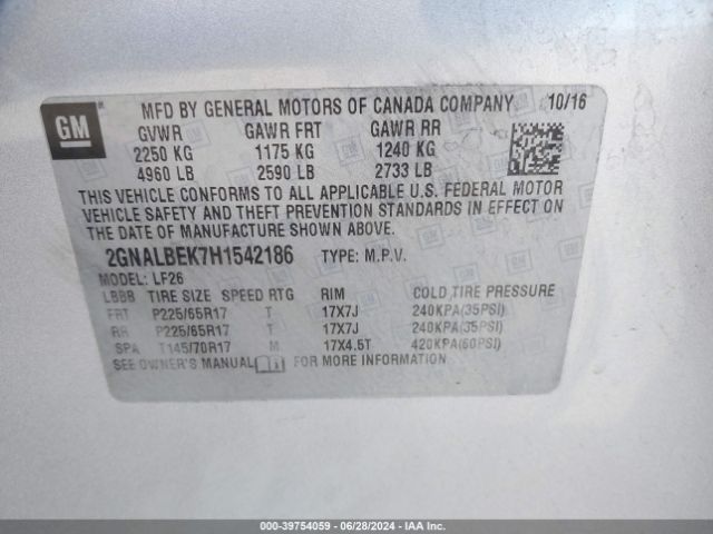 Photo 8 VIN: 2GNALBEK7H1542186 - CHEVROLET EQUINOX 