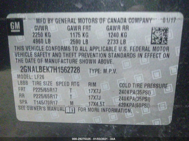 Photo 8 VIN: 2GNALBEK7H1562728 - CHEVROLET EQUINOX 