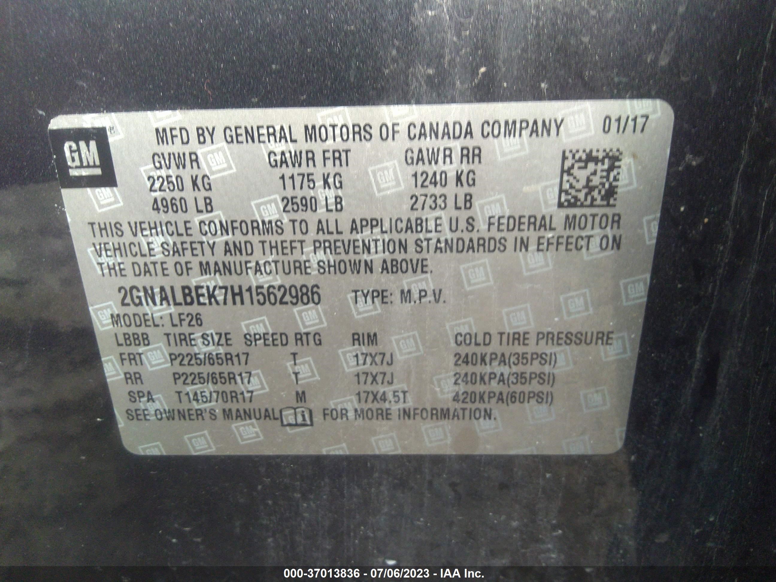 Photo 8 VIN: 2GNALBEK7H1562986 - CHEVROLET EQUINOX 