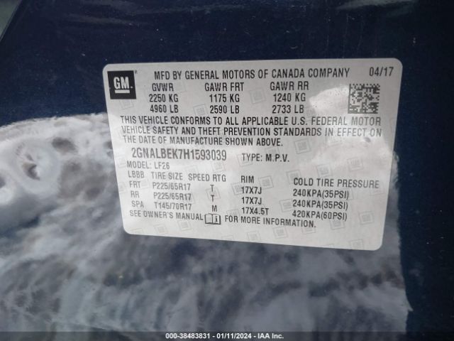 Photo 8 VIN: 2GNALBEK7H1593039 - CHEVROLET EQUINOX 