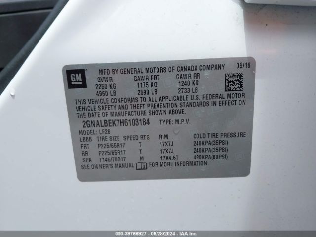 Photo 8 VIN: 2GNALBEK7H6103184 - CHEVROLET EQUINOX 