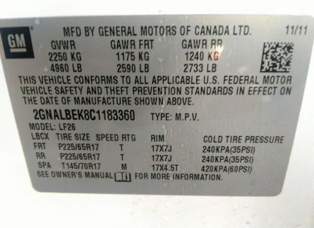 Photo 8 VIN: 2GNALBEK8C1183360 - CHEVROLET EQUINOX 