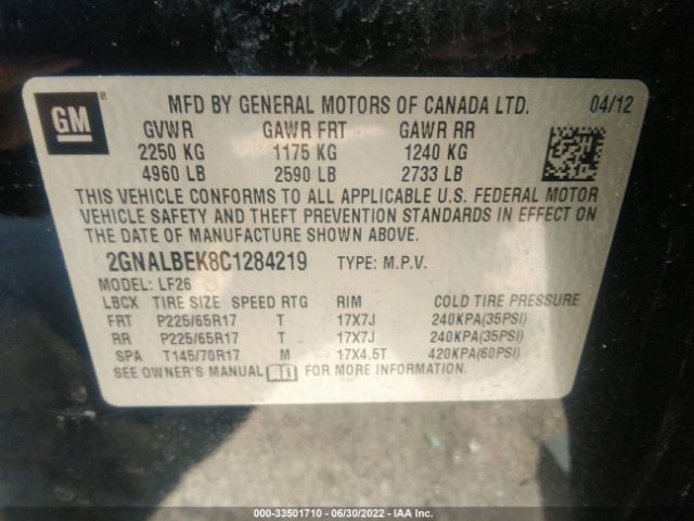 Photo 8 VIN: 2GNALBEK8C1284219 - CHEVROLET EQUINOX 