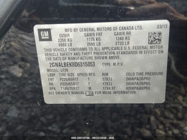 Photo 8 VIN: 2GNALBEK8D6315053 - CHEVROLET EQUINOX 