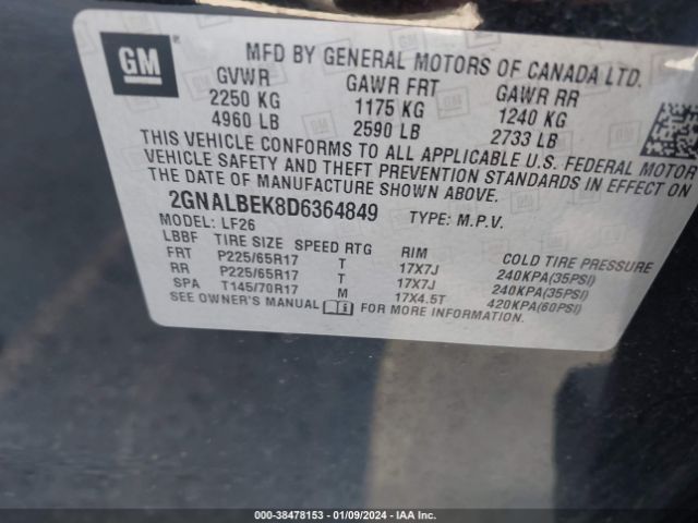 Photo 8 VIN: 2GNALBEK8D6364849 - CHEVROLET EQUINOX 