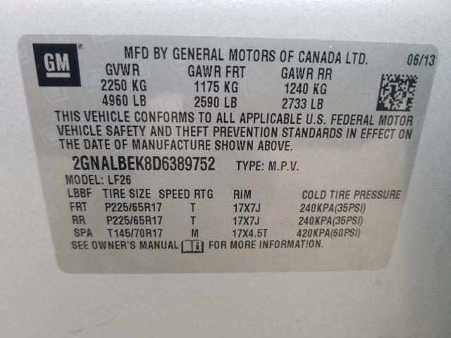 Photo 9 VIN: 2GNALBEK8D6389752 - CHEVROLET EQUINOX LS 