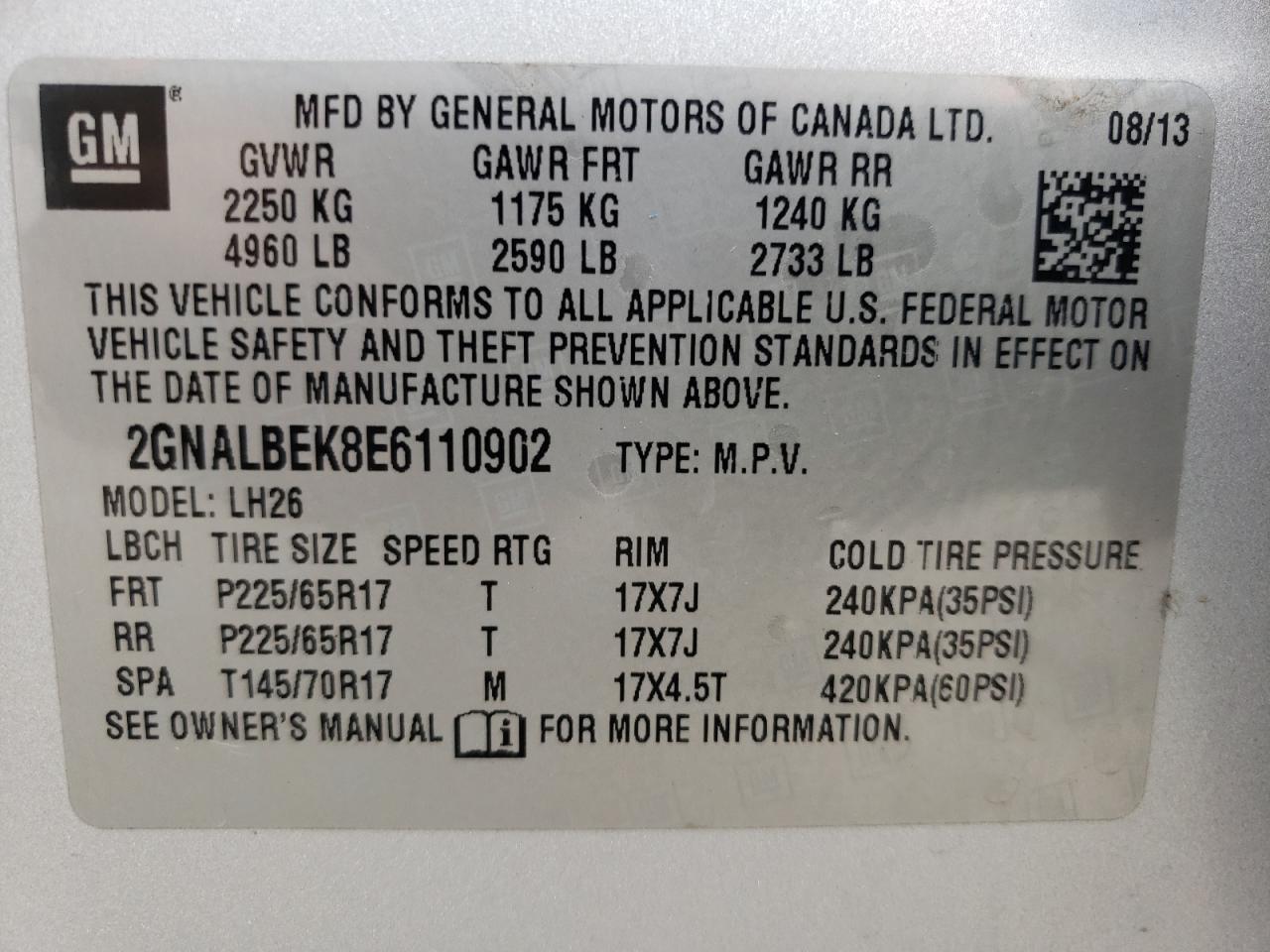 Photo 13 VIN: 2GNALBEK8E6110902 - CHEVROLET EQUINOX 