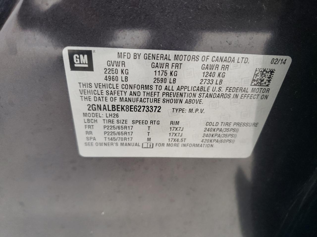 Photo 12 VIN: 2GNALBEK8E6273372 - CHEVROLET EQUINOX 