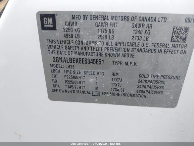 Photo 8 VIN: 2GNALBEK8E6345851 - CHEVROLET EQUINOX 