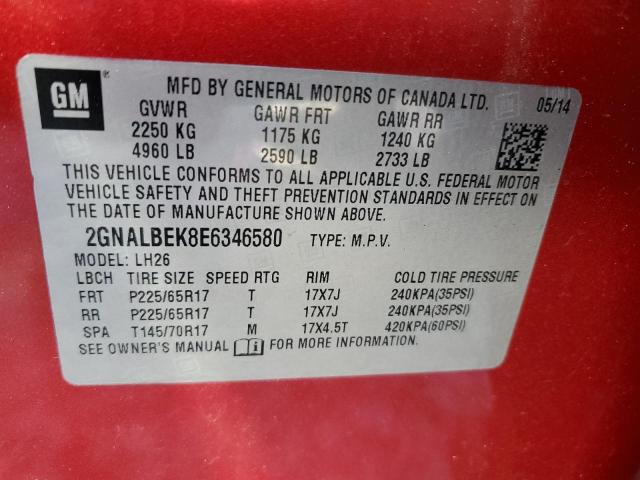 Photo 12 VIN: 2GNALBEK8E6346580 - CHEVROLET EQUINOX LT 