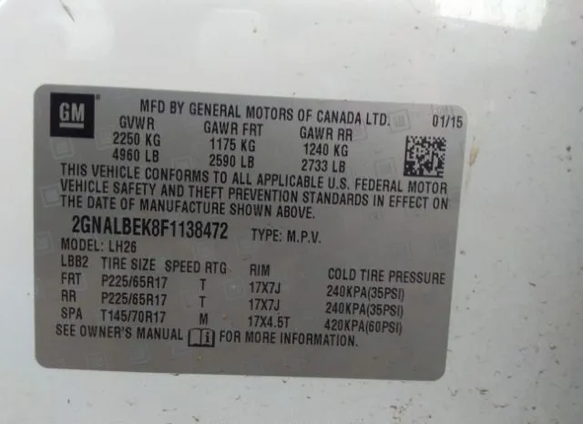 Photo 8 VIN: 2GNALBEK8F1138472 - CHEVROLET EQUINOX 