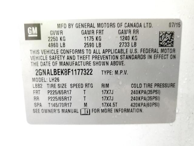 Photo 12 VIN: 2GNALBEK8F1177322 - CHEVROLET EQUINOX LT 