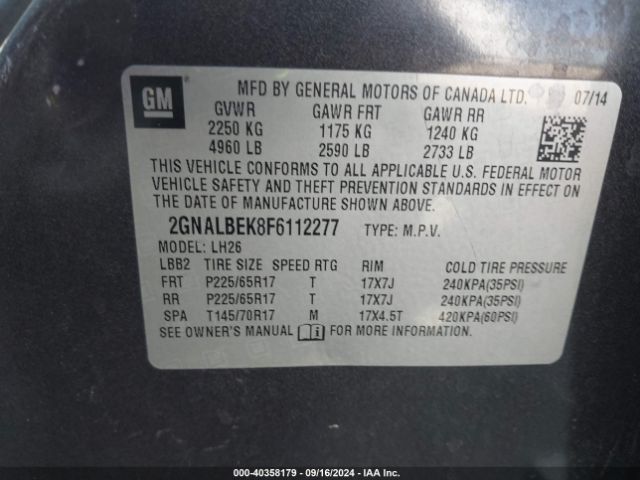 Photo 8 VIN: 2GNALBEK8F6112277 - CHEVROLET EQUINOX 