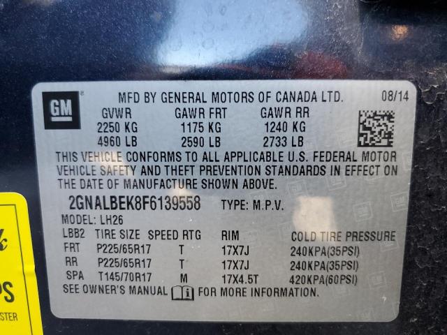 Photo 12 VIN: 2GNALBEK8F6139558 - CHEVROLET EQUINOX LT 