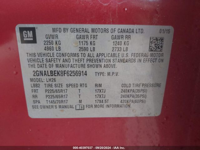 Photo 8 VIN: 2GNALBEK8F6256914 - CHEVROLET EQUINOX 