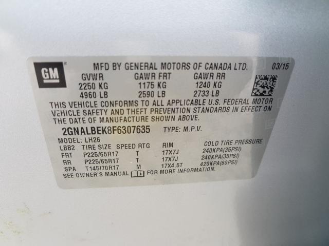 Photo 9 VIN: 2GNALBEK8F6307635 - CHEVROLET EQUINOX LT 