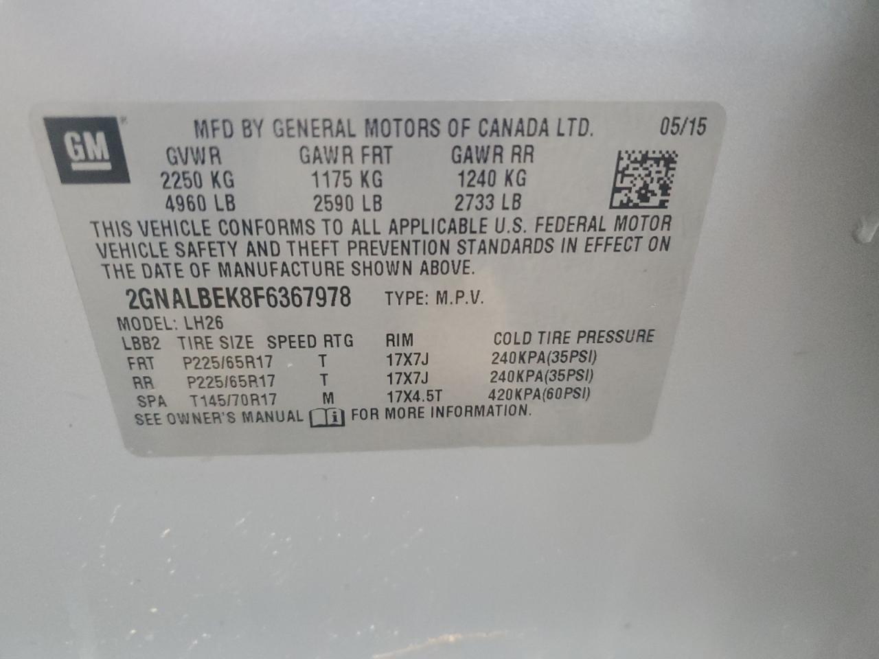 Photo 11 VIN: 2GNALBEK8F6367978 - CHEVROLET EQUINOX 