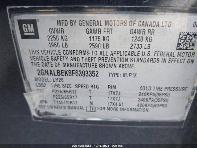 Photo 8 VIN: 2GNALBEK8F6393352 - CHEVROLET EQUINOX 