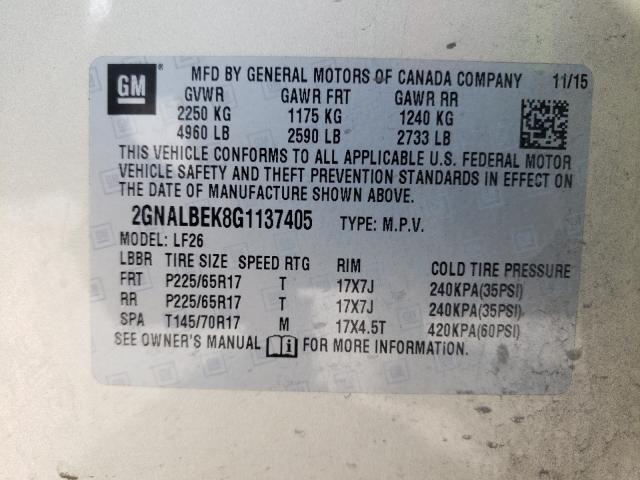 Photo 9 VIN: 2GNALBEK8G1137405 - CHEVROLET EQUINOX LS 