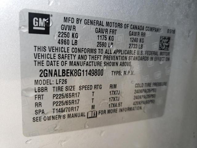 Photo 9 VIN: 2GNALBEK8G1149800 - CHEVROLET EQUINOX LS 