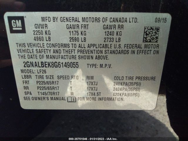 Photo 8 VIN: 2GNALBEK8G6149055 - CHEVROLET EQUINOX 