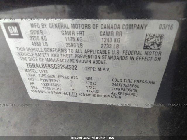 Photo 8 VIN: 2GNALBEK8G6294502 - CHEVROLET EQUINOX 