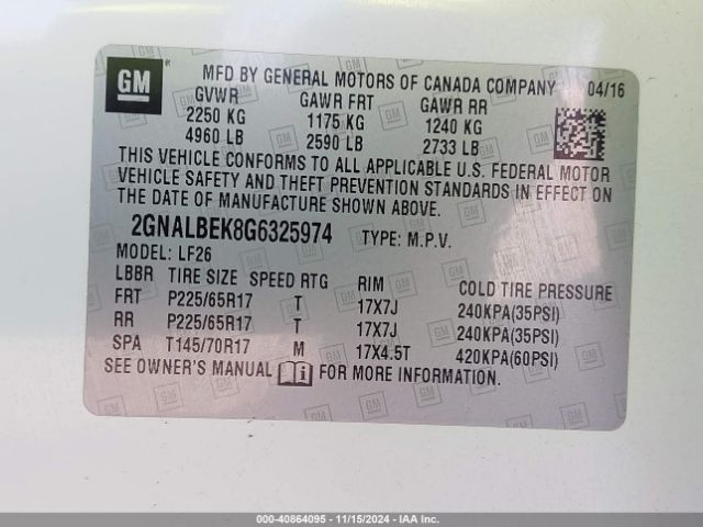 Photo 8 VIN: 2GNALBEK8G6325974 - CHEVROLET EQUINOX 