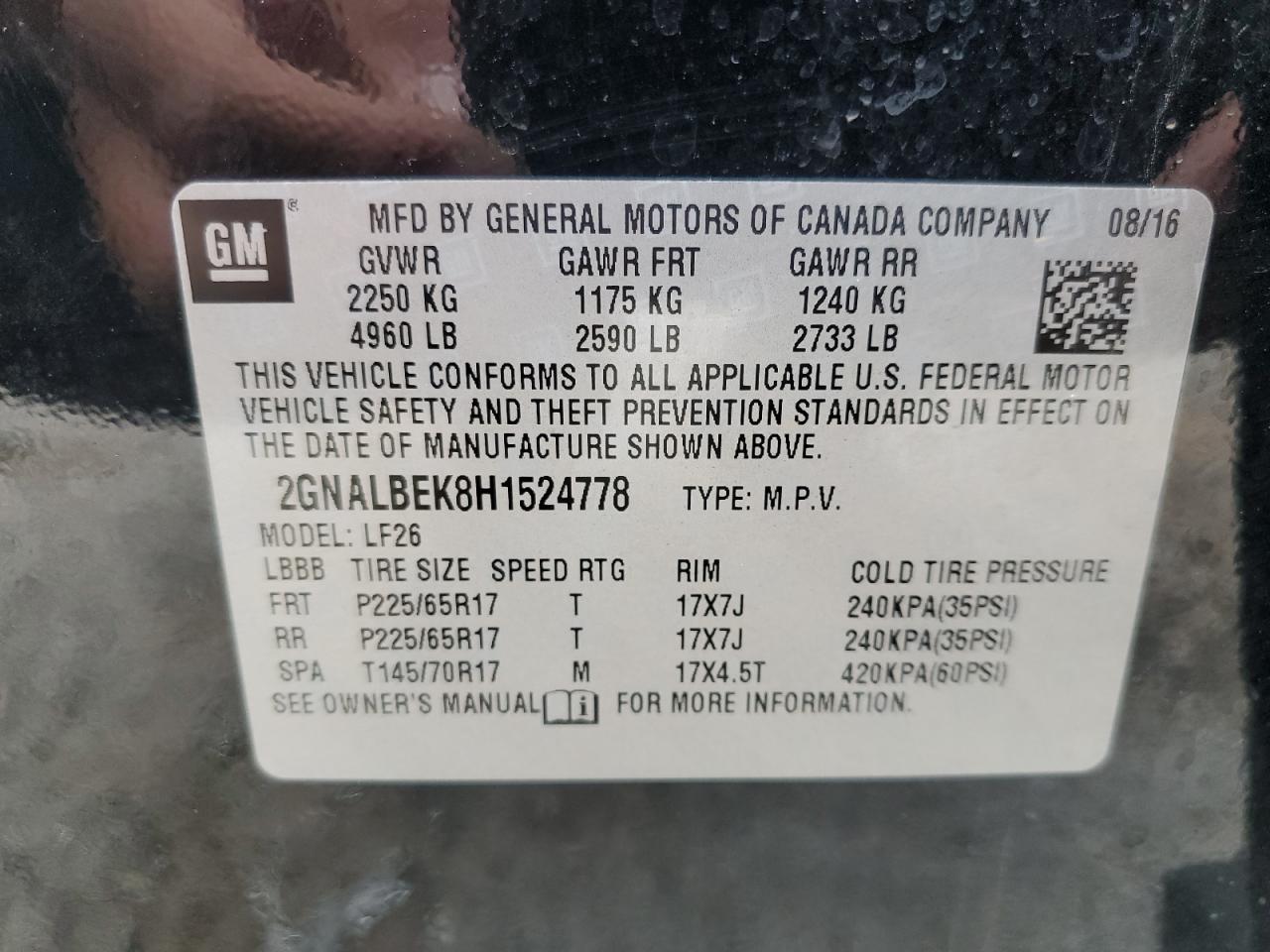 Photo 12 VIN: 2GNALBEK8H1524778 - CHEVROLET EQUINOX 