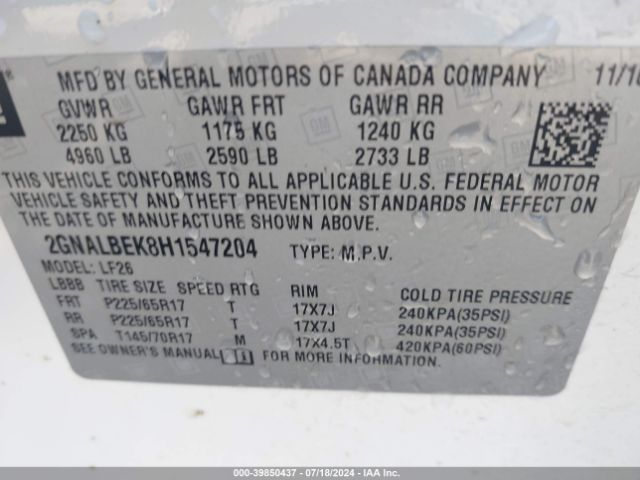 Photo 8 VIN: 2GNALBEK8H1547204 - CHEVROLET EQUINOX 