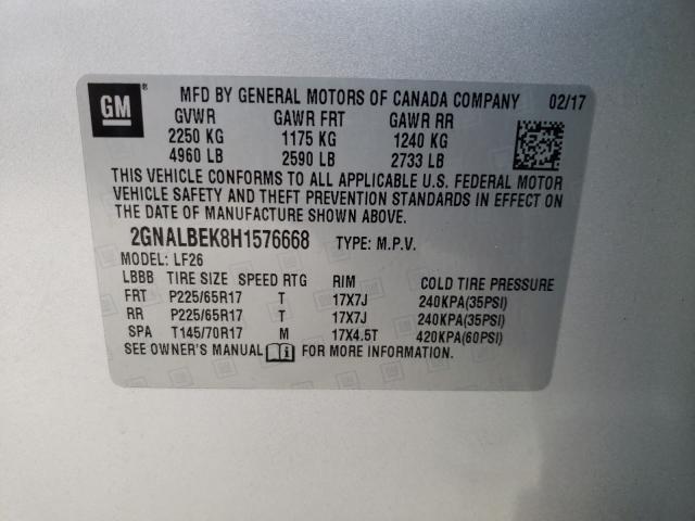 Photo 9 VIN: 2GNALBEK8H1576668 - CHEVROLET EQUINOX LS 